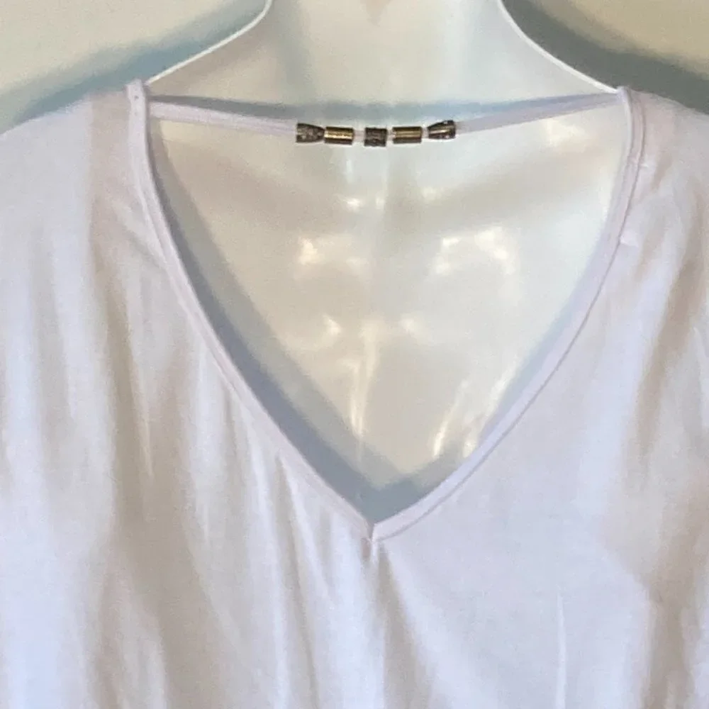Hount SZ 2X NWT White V-neck drawstring waist bead details tunic/dress